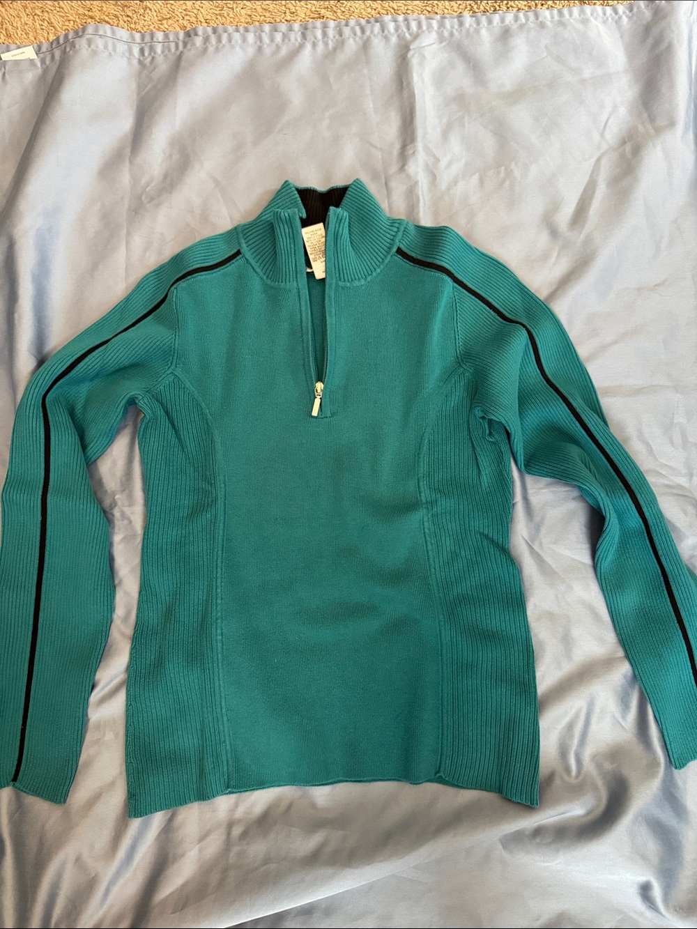Geoffrey Beene Teal Half-Zip Sweater with Black Stripe